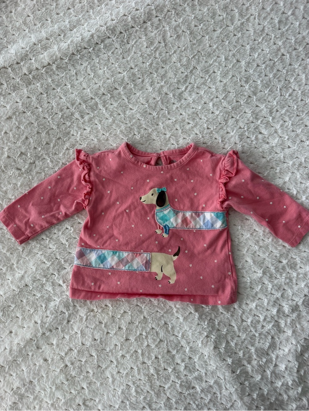 Pink Long-Sleeve Girls' Top with Dachshund Appliqué